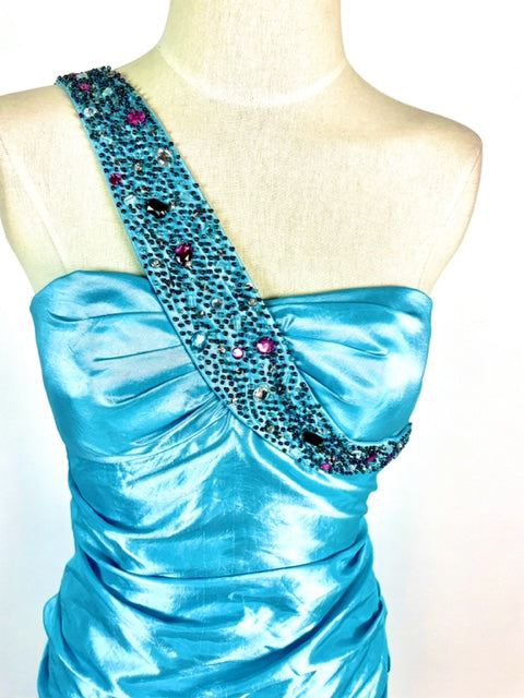 Metallic Blue Evening Gown 1022