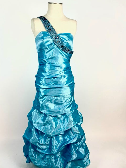 Metallic Blue Evening Gown 1022