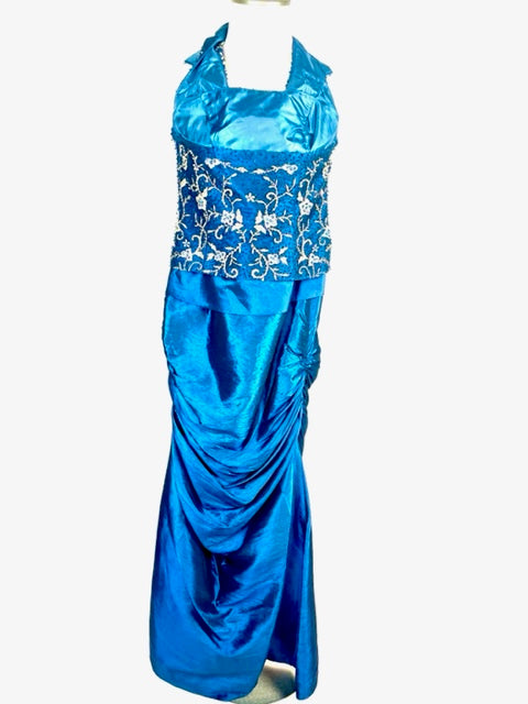 Metallic Blue & Gold Evening Gown 1023