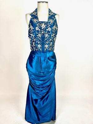 Metallic Blue & Gold Evening Gown 1023