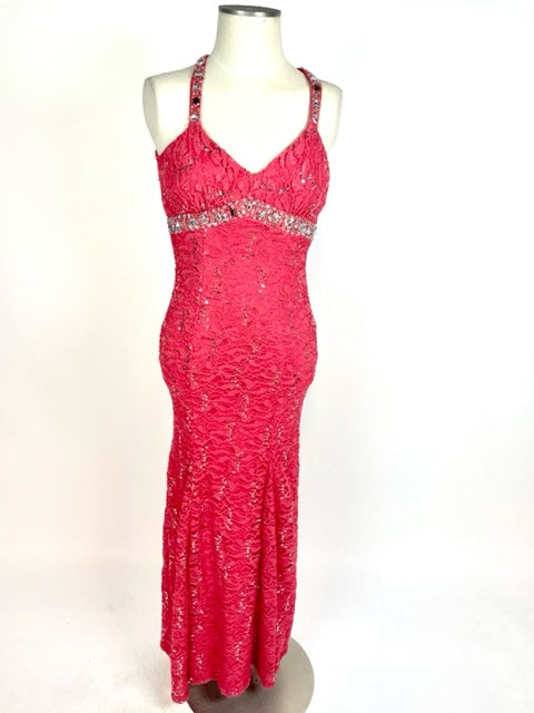 Coral Lace Evening Gown 1025