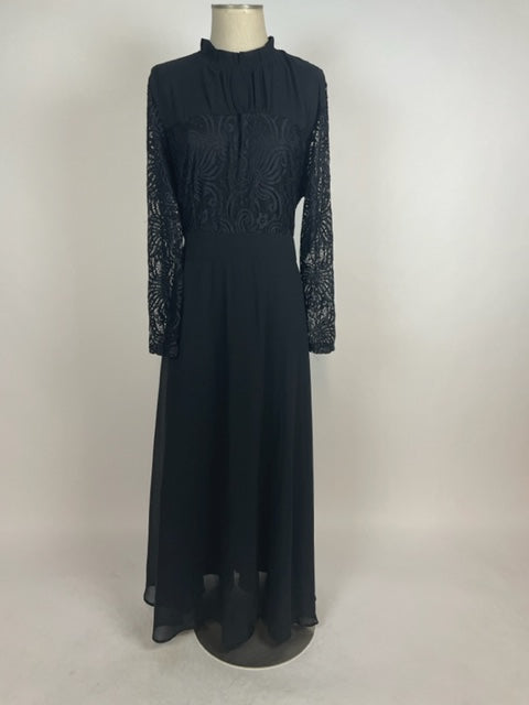 Vintage Black Long Sleeve Lace Dress 1028