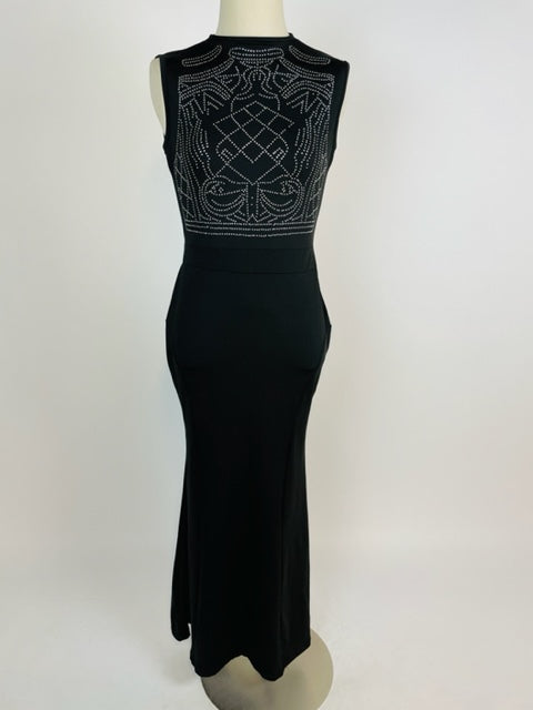 Black Silver Studded Top Gown 1039