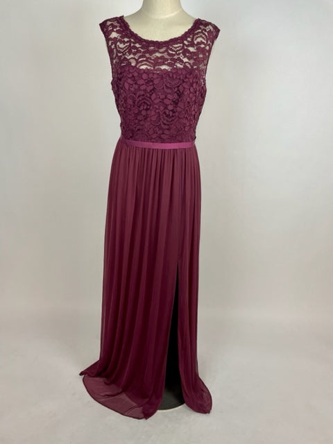 Burgundy Lace Top Evening Gown 1042