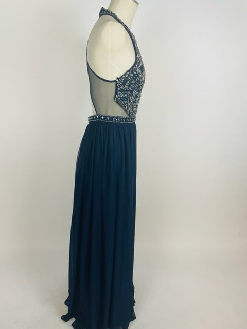 Navy Evening Gown with Stone Top 1045