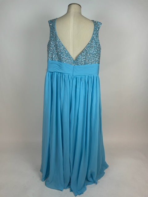 Sky Blue Sequin Top Evening Gown 1072