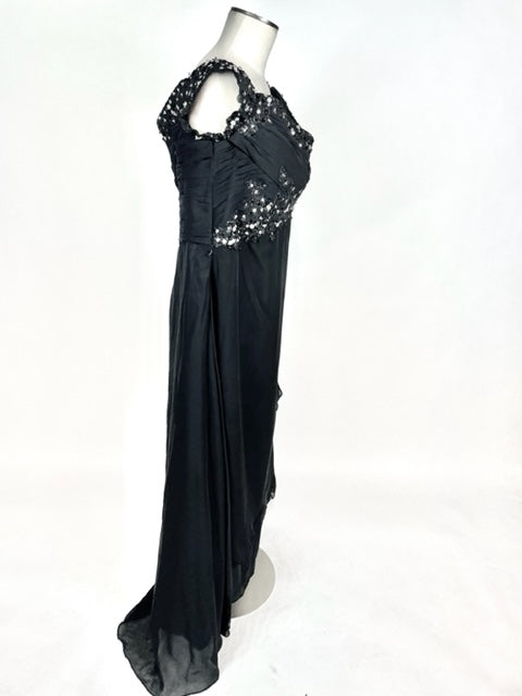 Black Lace Top and Sequin Evening Gown 1082