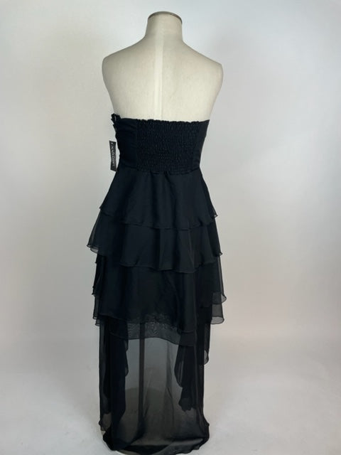 Strapless Black Ruffle Evening Gown 1091