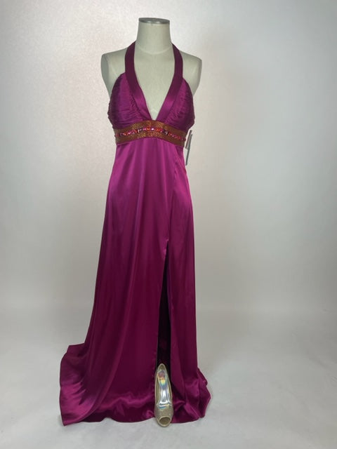 Fuchsia V Neck Evening Gown 1111