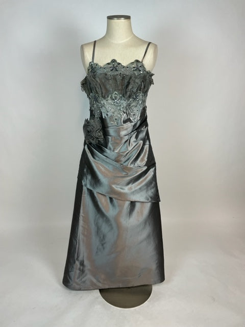 Silver & Green Metallic Evening Gown 1113