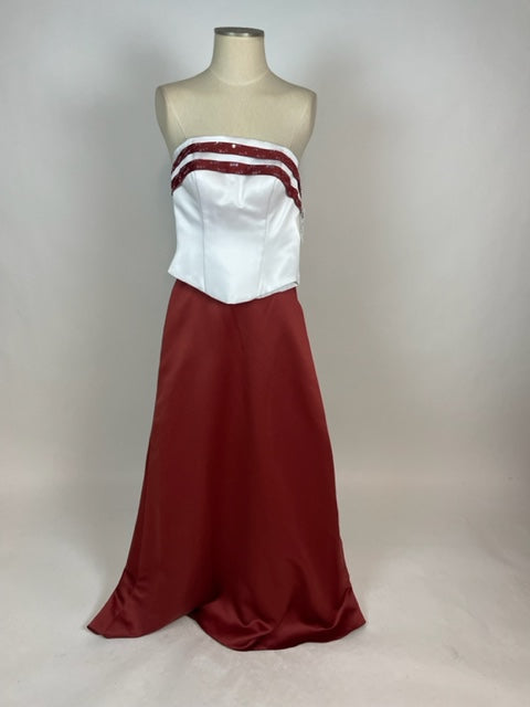 White & Burgundy 2 piece Gown 1116