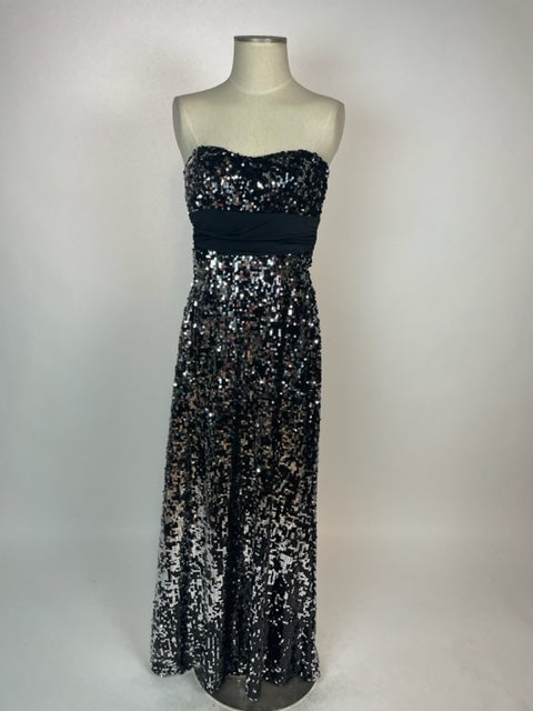 Silver & Black Full Sequin Gown 1122