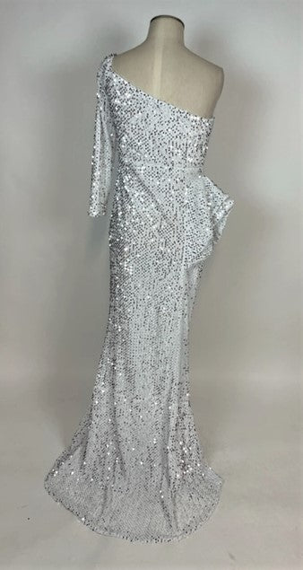 White with Silver Sequin Gown 1123