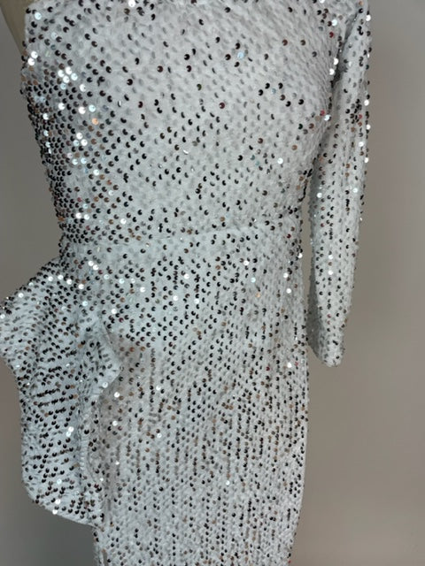 White with Silver Sequin Gown 1123