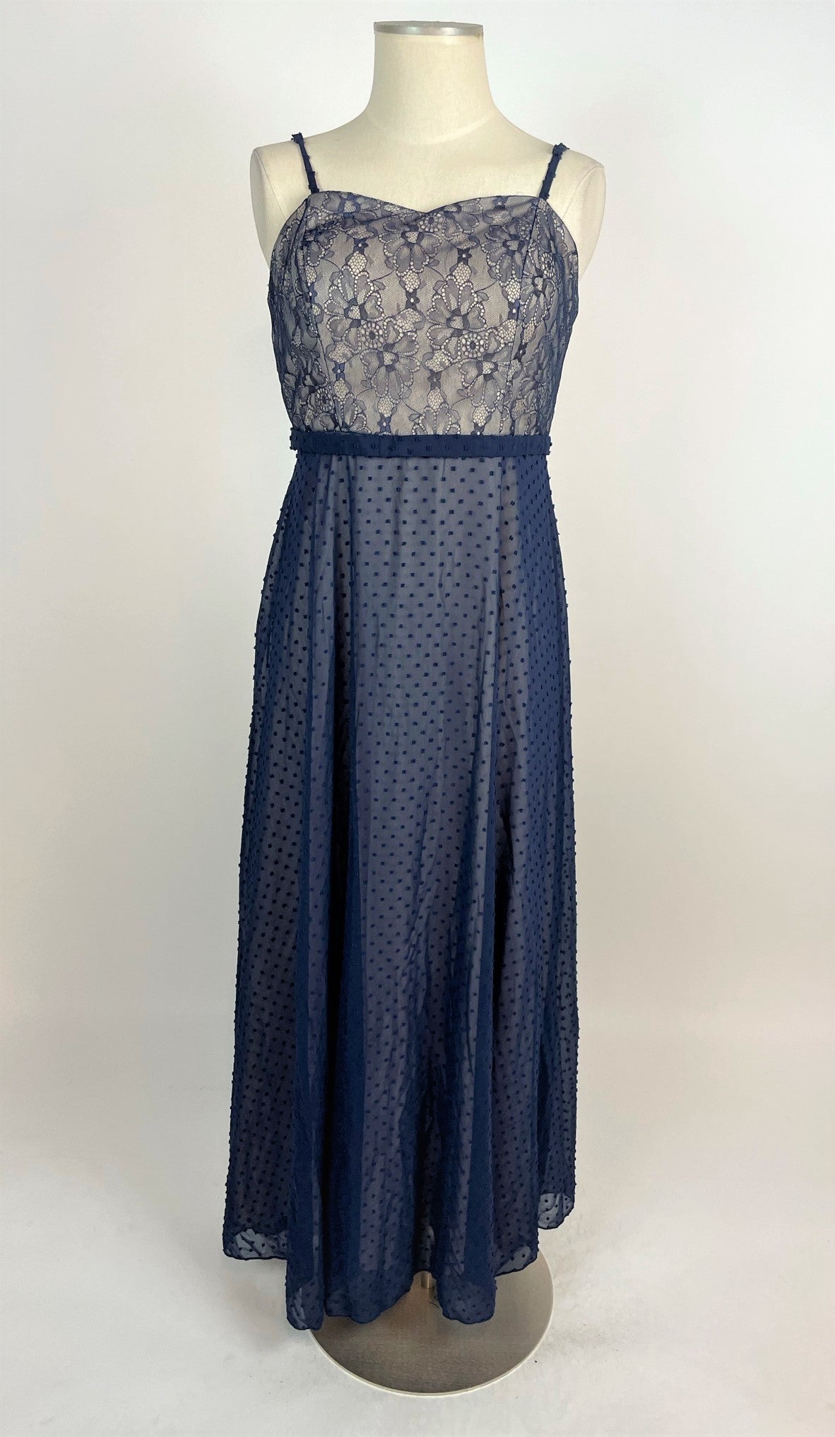 Navy Lace Top Evening Gown 1151