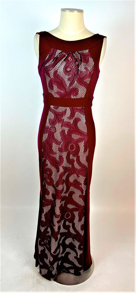 Burgundy Cream Lace Evening Gown 1161