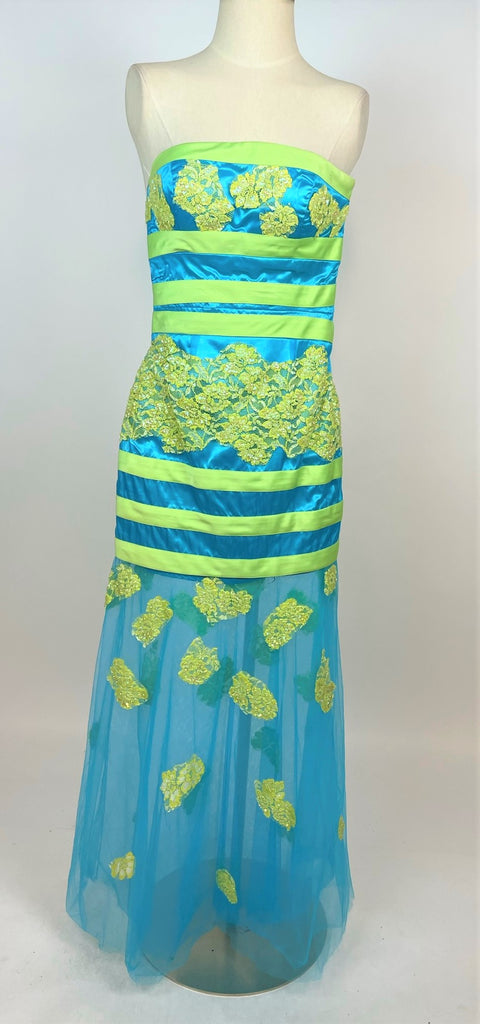 Strapless Teal & Lime Evening Gown 1164