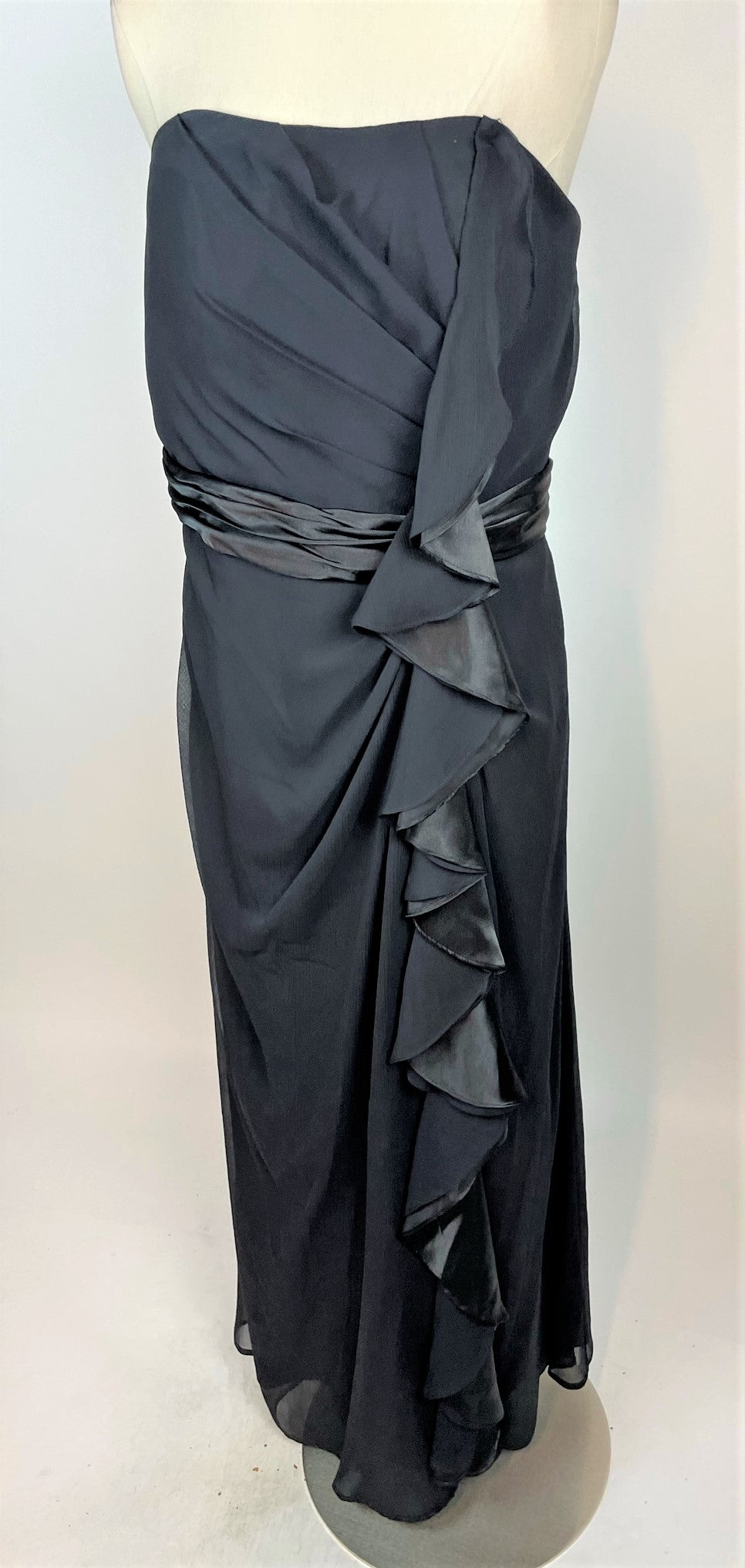 Strapless Black Evening Gown with Ruffle 1166