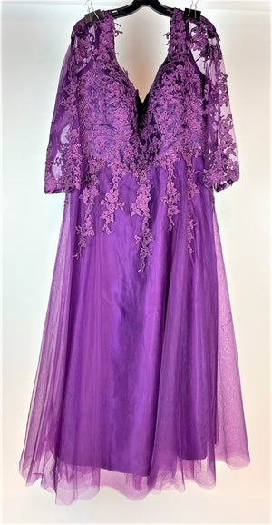 Purple Lace Long Sleeve Evening Gown 1167