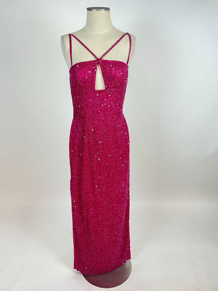 Hot Pink Beaded Evening Gown 1171