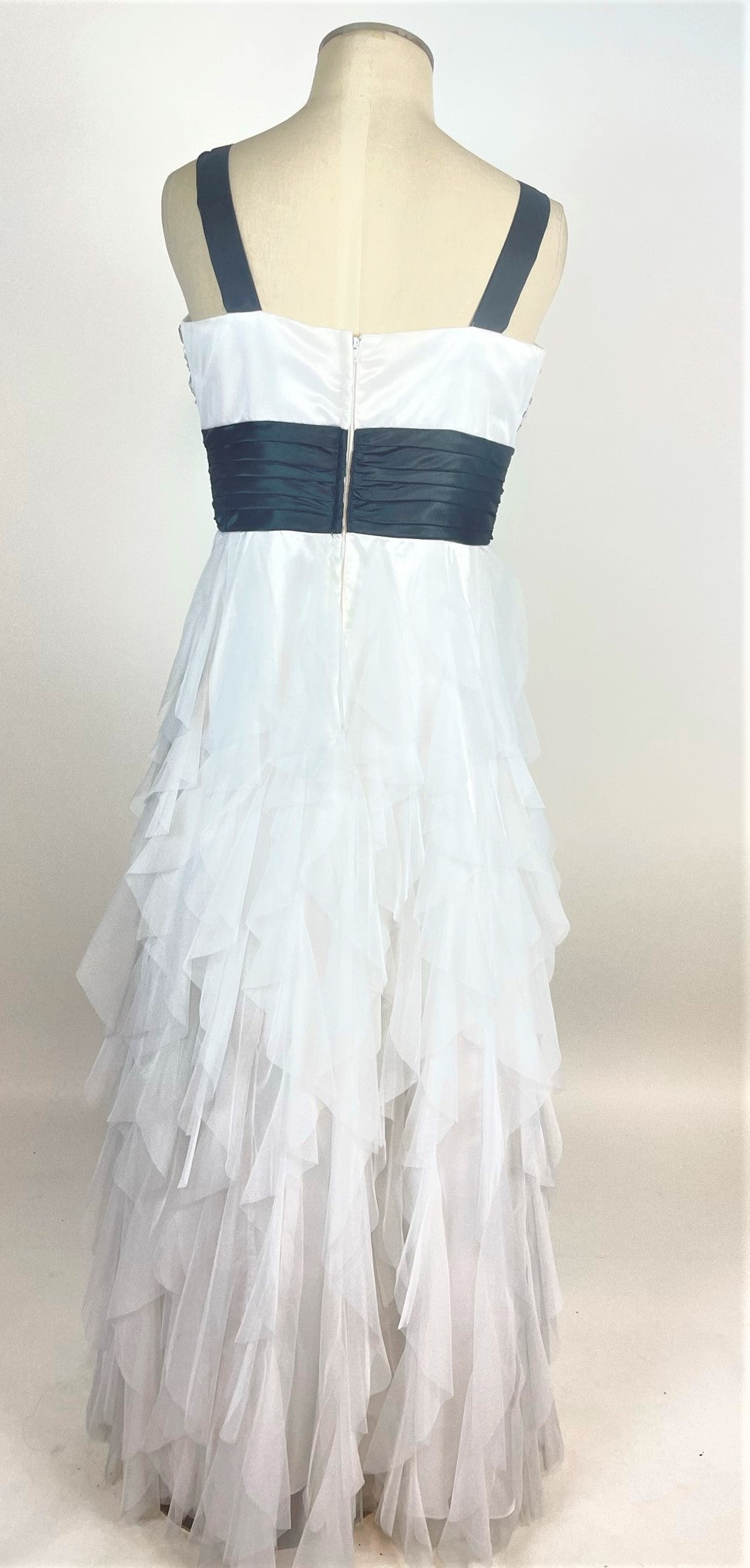 White Ruffle with Stone Top Evening Gown 1173