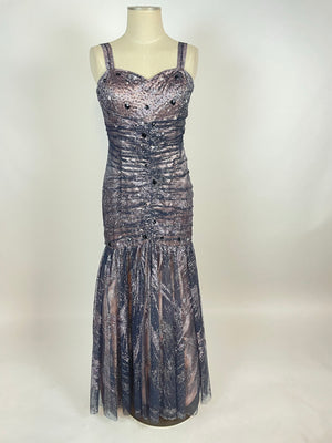 Silver Metallic Mermaid Evening Gown 1179