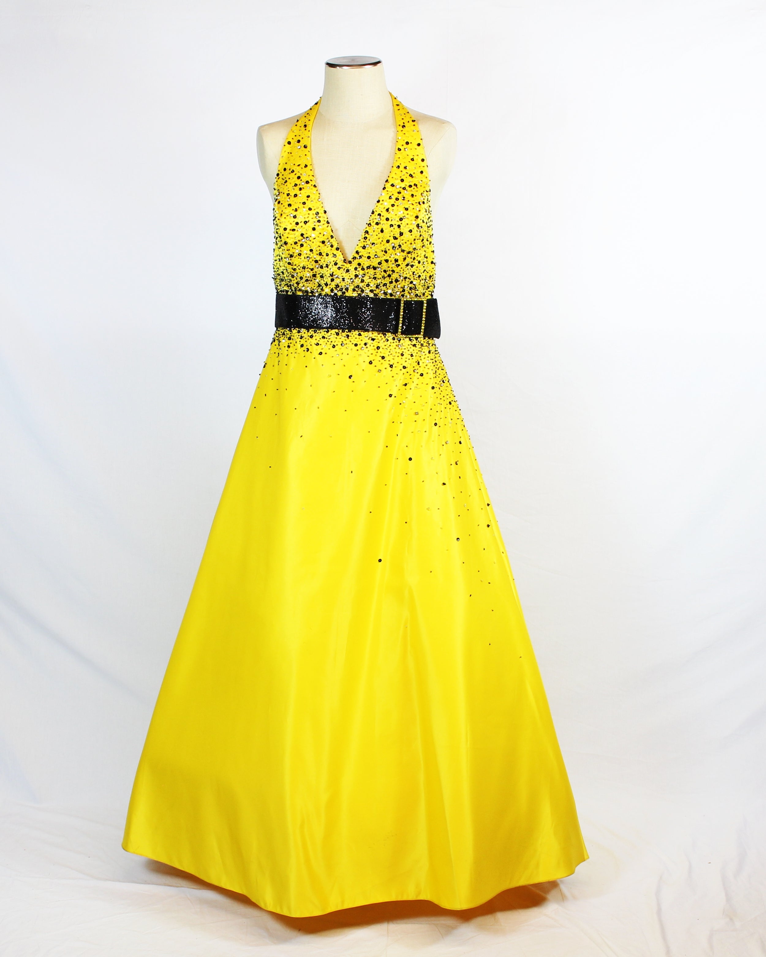 Yellow and Black Haltered Evening Gown 570