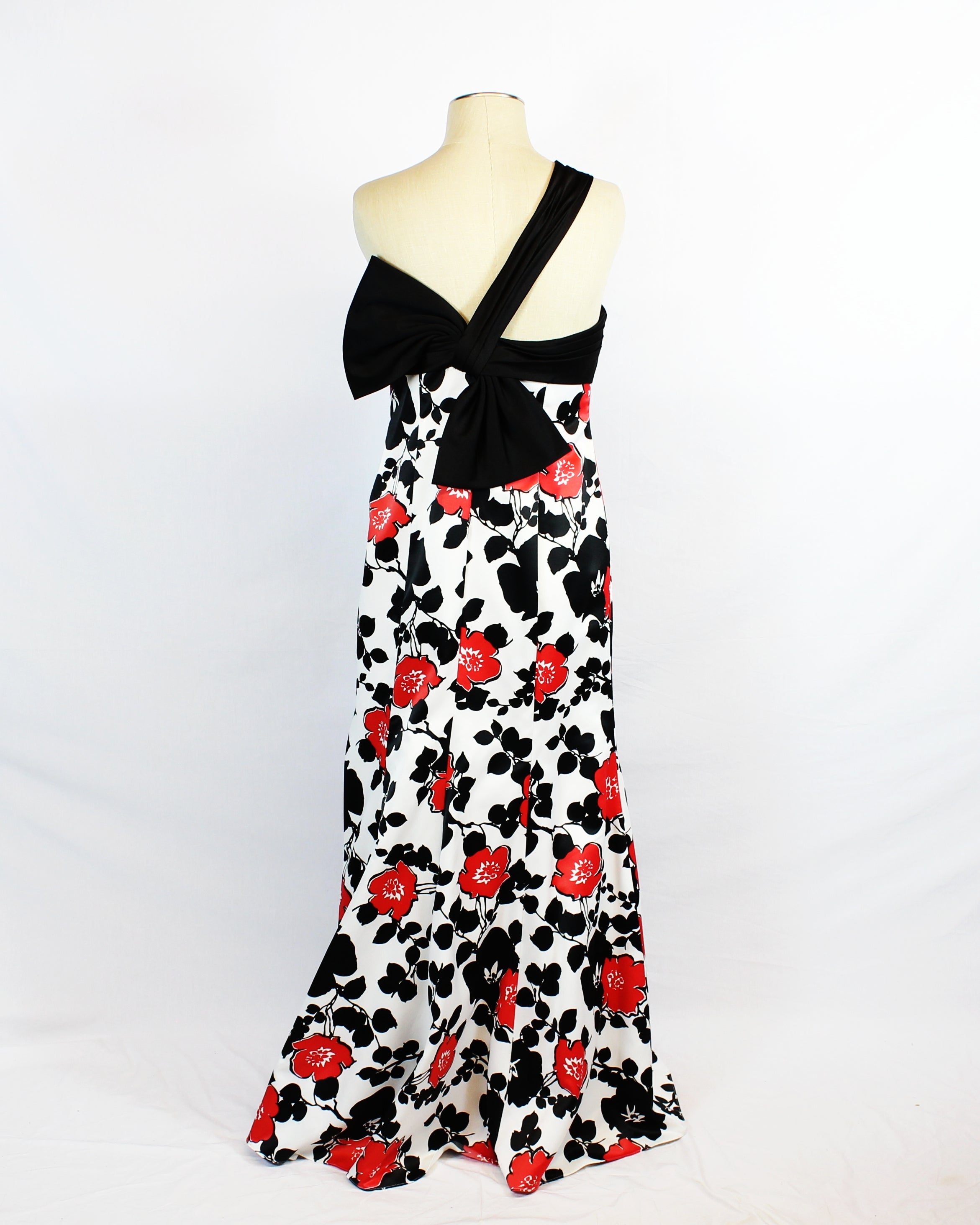 White Black with Red Flower Evening Gown 631