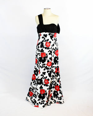 White Black with Red Flower Evening Gown 631