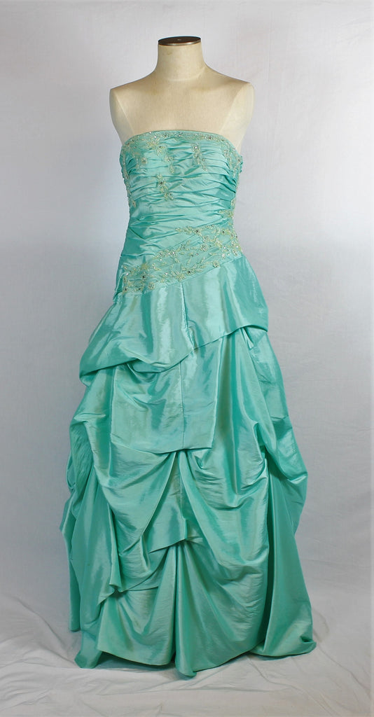 Strapless Turquoise Evening Gown 633