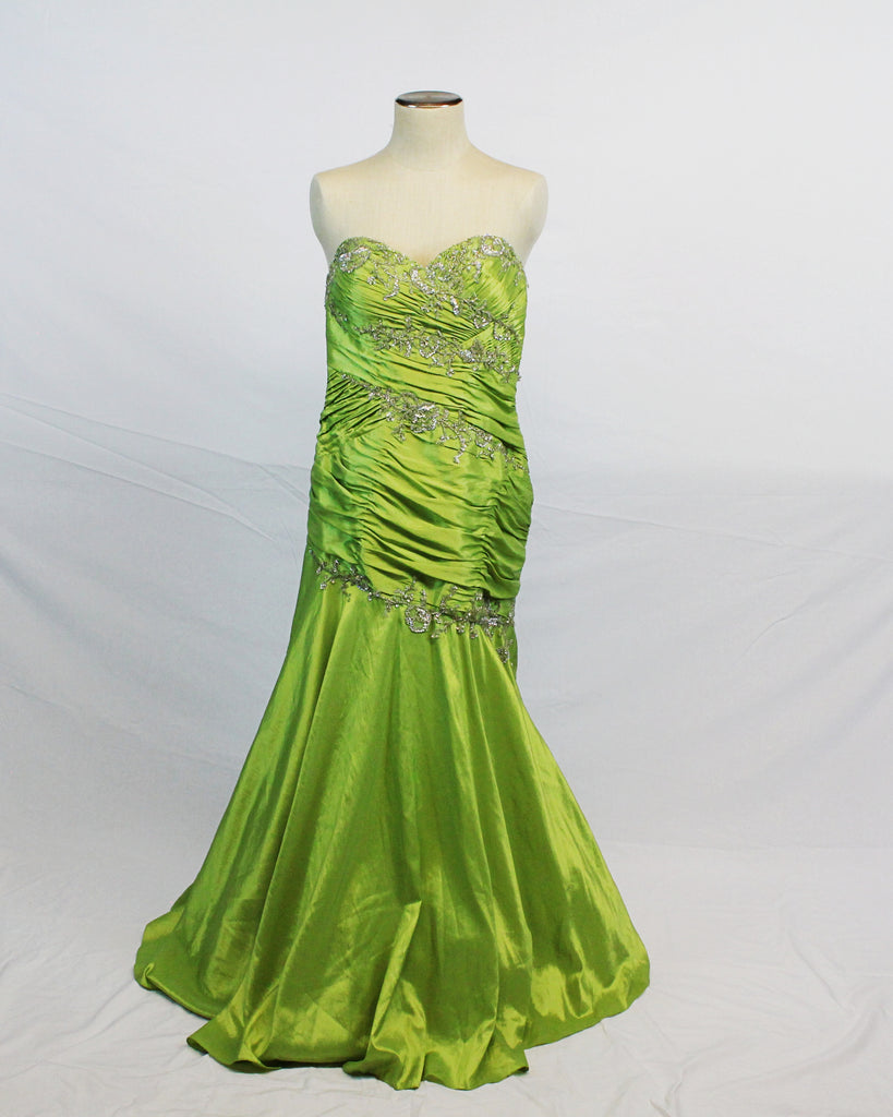 Strapless Partially beaded Green Gown 670
