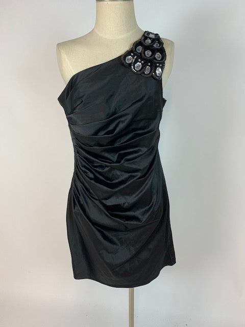 Black beaded One Shoulder Dress 954