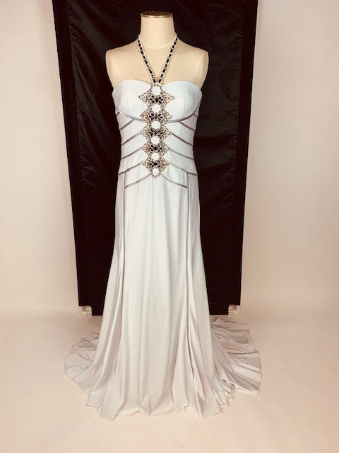 White with Silver Tony Bowls Evening Gown 961