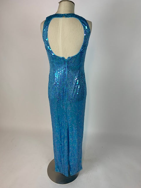 Turquoise Liquid Sequin Evening Gown 971
