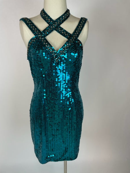 Teal Sequin Cocktail Dress 981 – Affordable Elegance by Toni