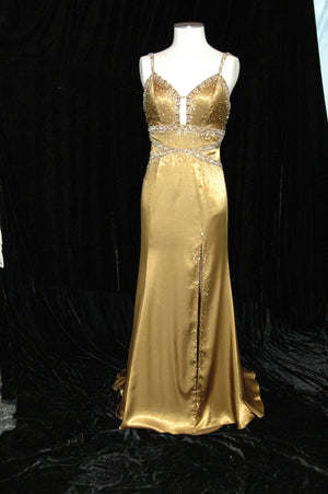 Olive Green Beaded Gown with Train 161