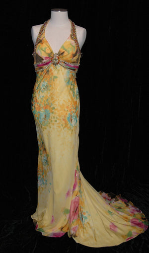 Yellow with flowers "Dave & Johnny" Gown Size 11/12  #73