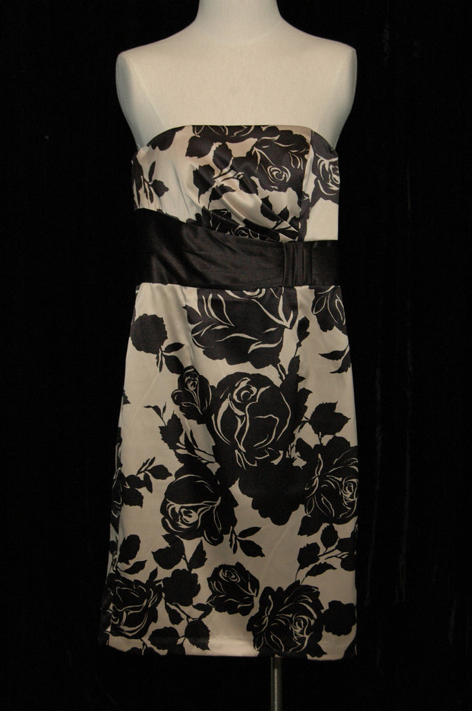 Beige Strapless with Black flowers Size 2 #82