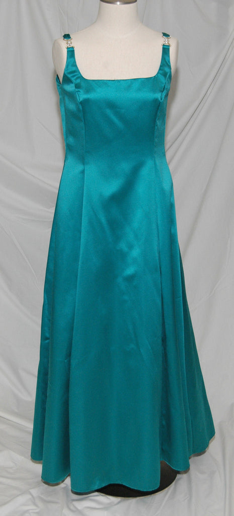 Teal Gown with Rhinestone on Shoulder Straps 164