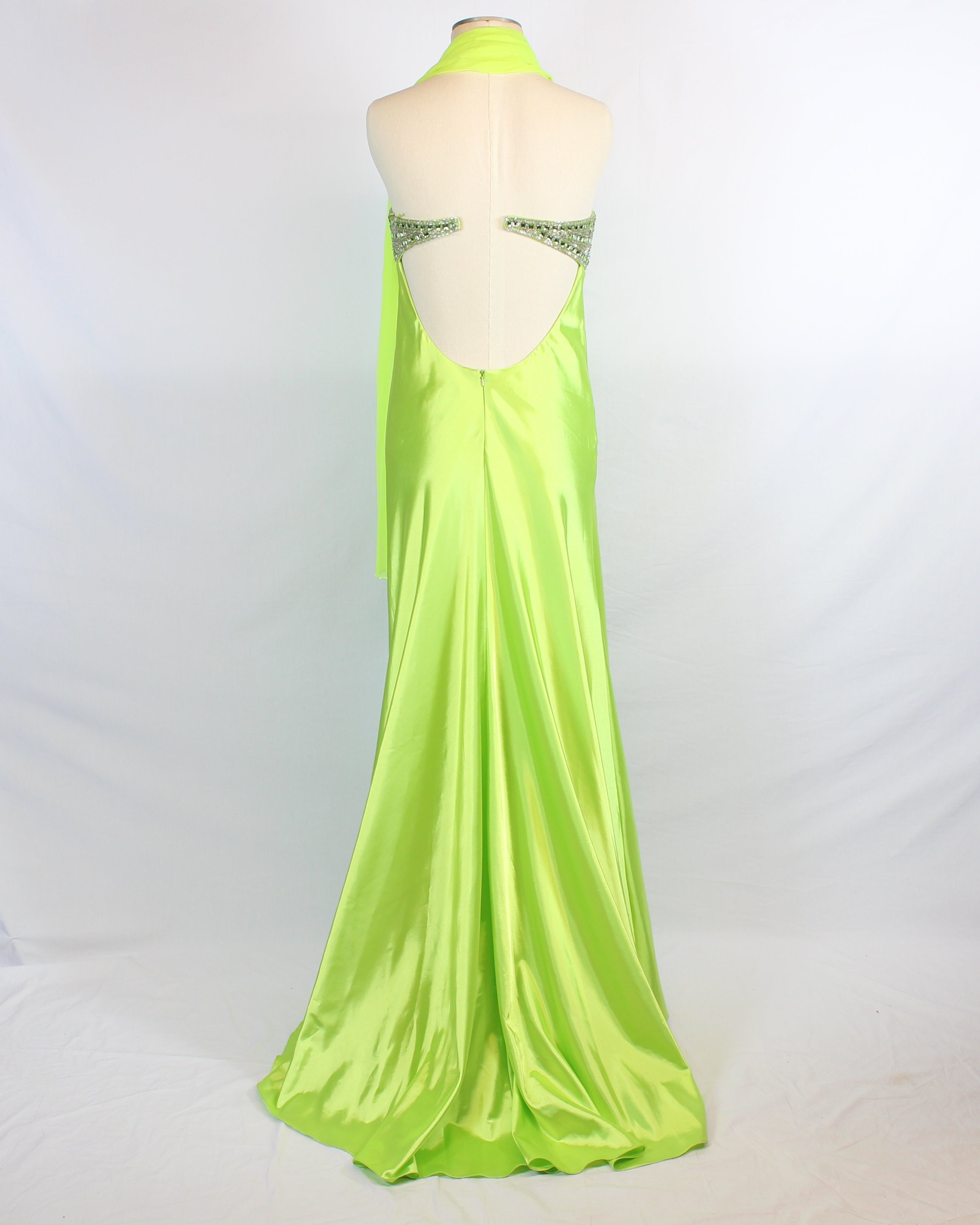 Lime Green Strapless Gown with Scarf by Dave & Johnny 676