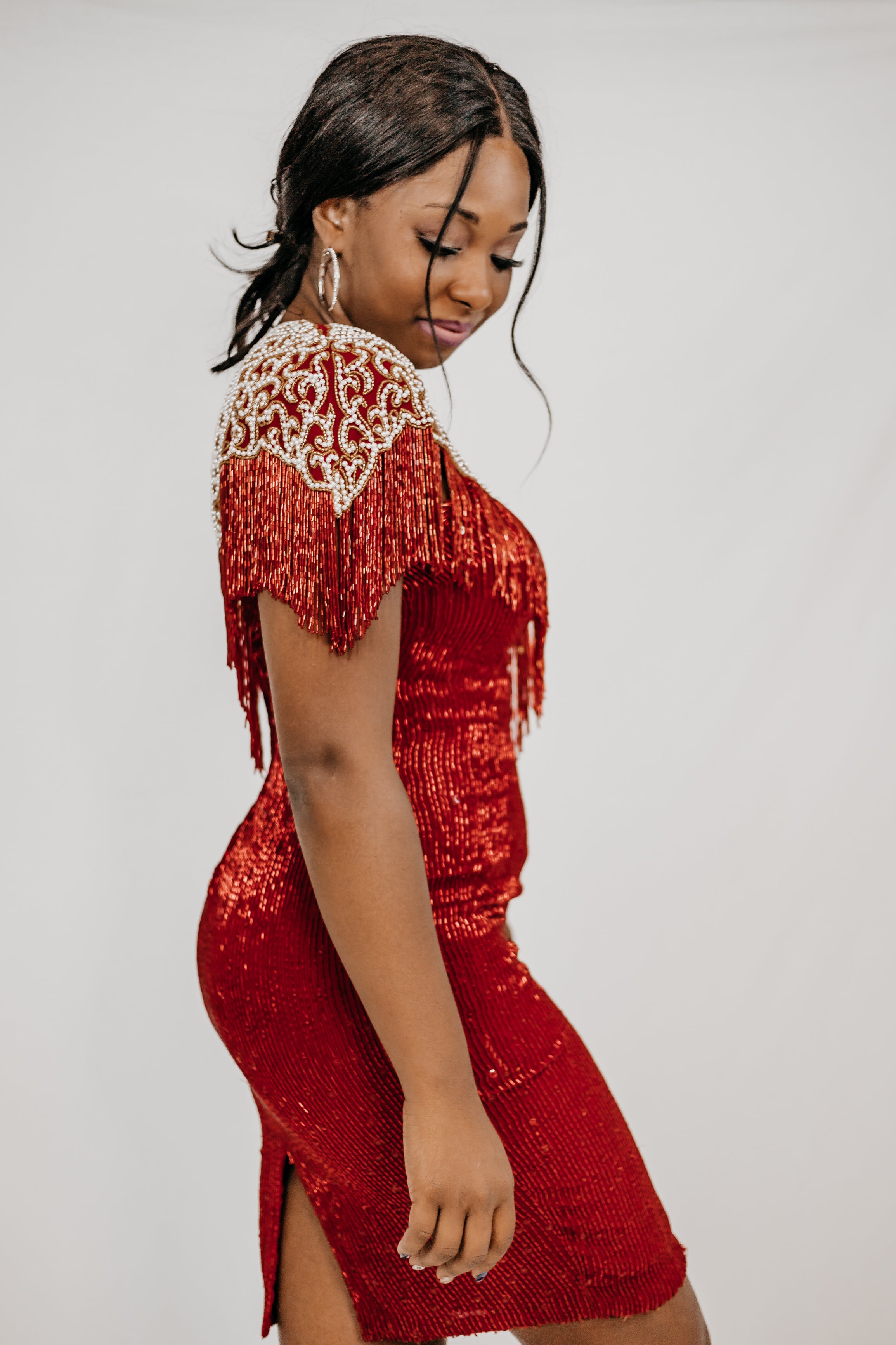 Ruby Red Beaded Dress 436