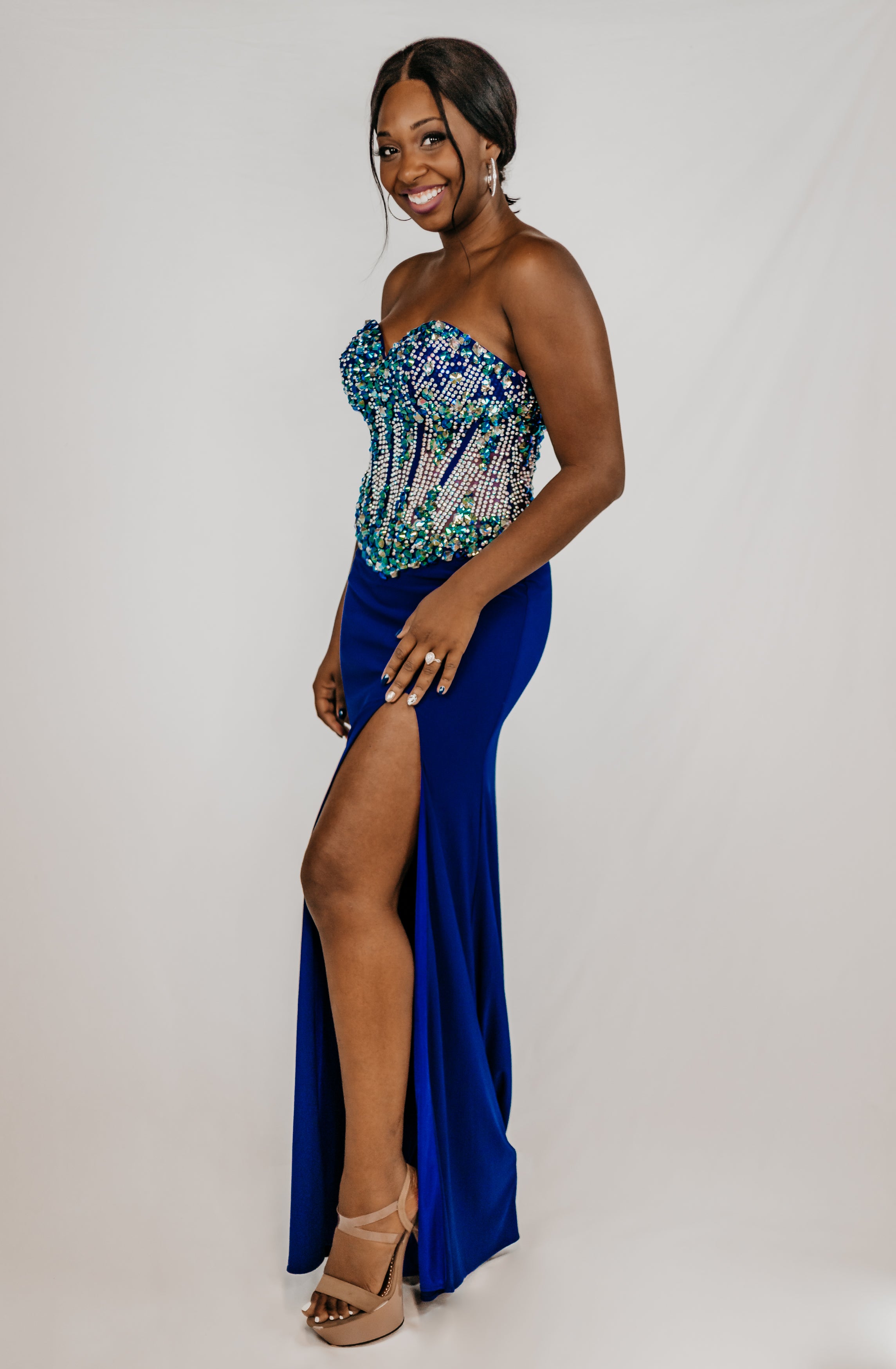 Strapless Royal Blue Evening Gown 691