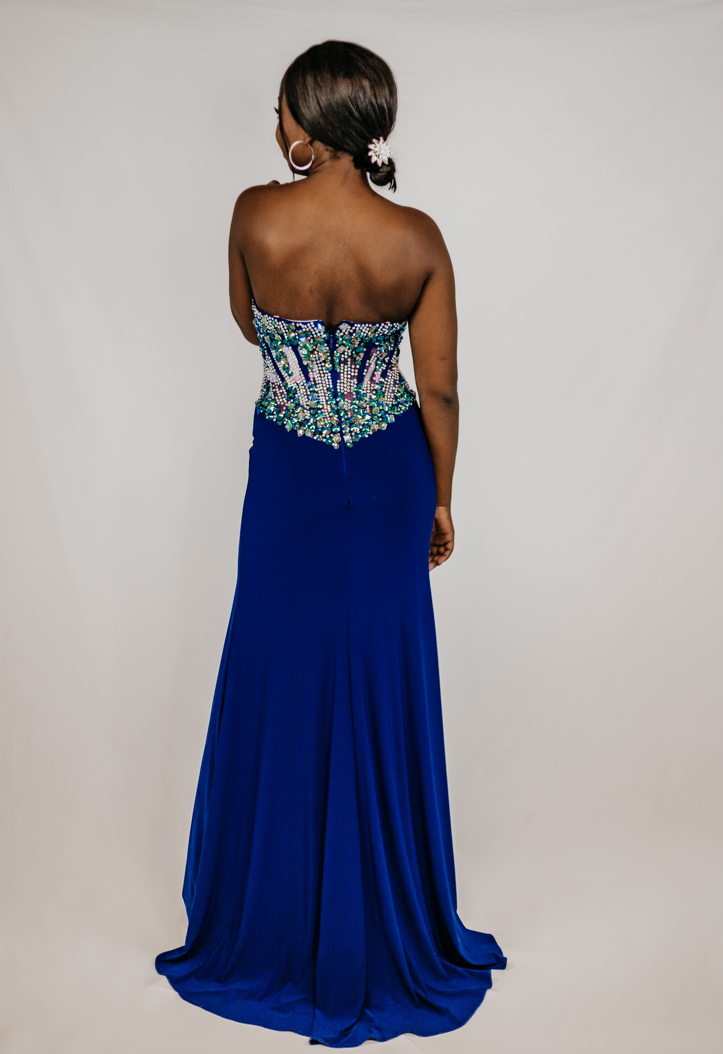 Strapless Royal Blue Evening Gown 691