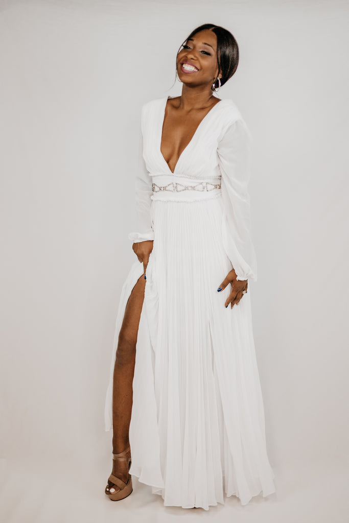Flowy White Evening Gown 368